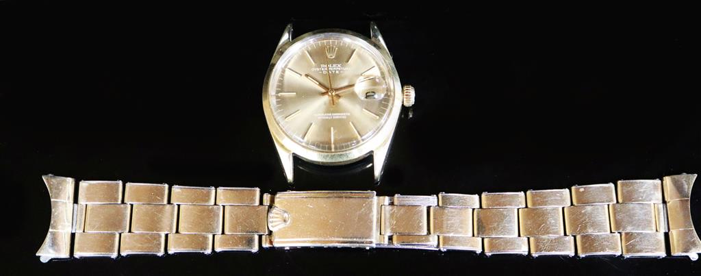 A gentlemans 1970s steel and gold plated Rolex Oyster Perpetual Date wrist watch,